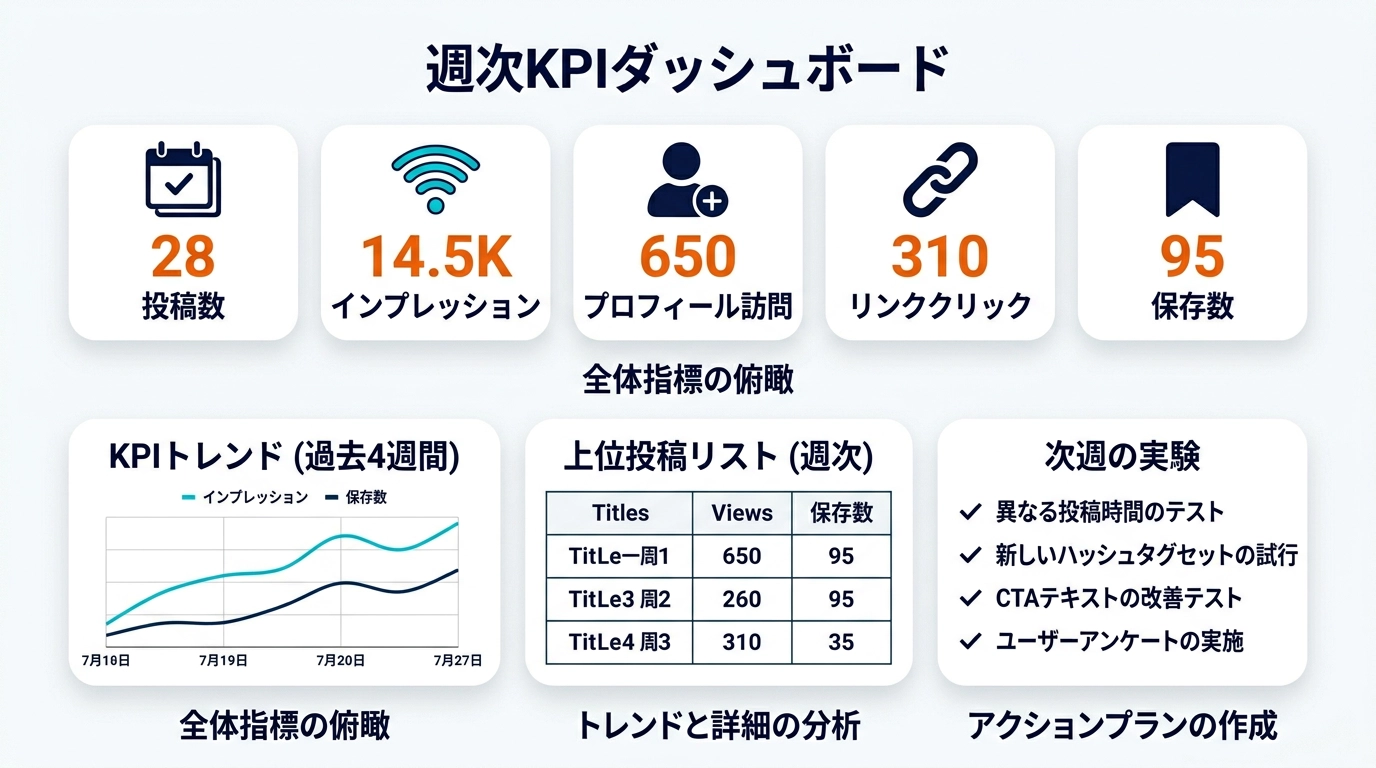 週次で埋めるX運用KPIダッシュボード例